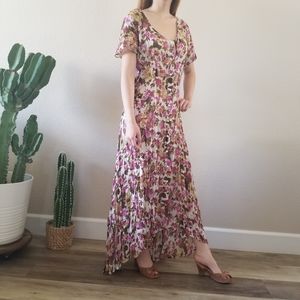 Vintage 70's Mannequines Boho Floral Print Hi Low Crinkle Maxi Dress Size M
